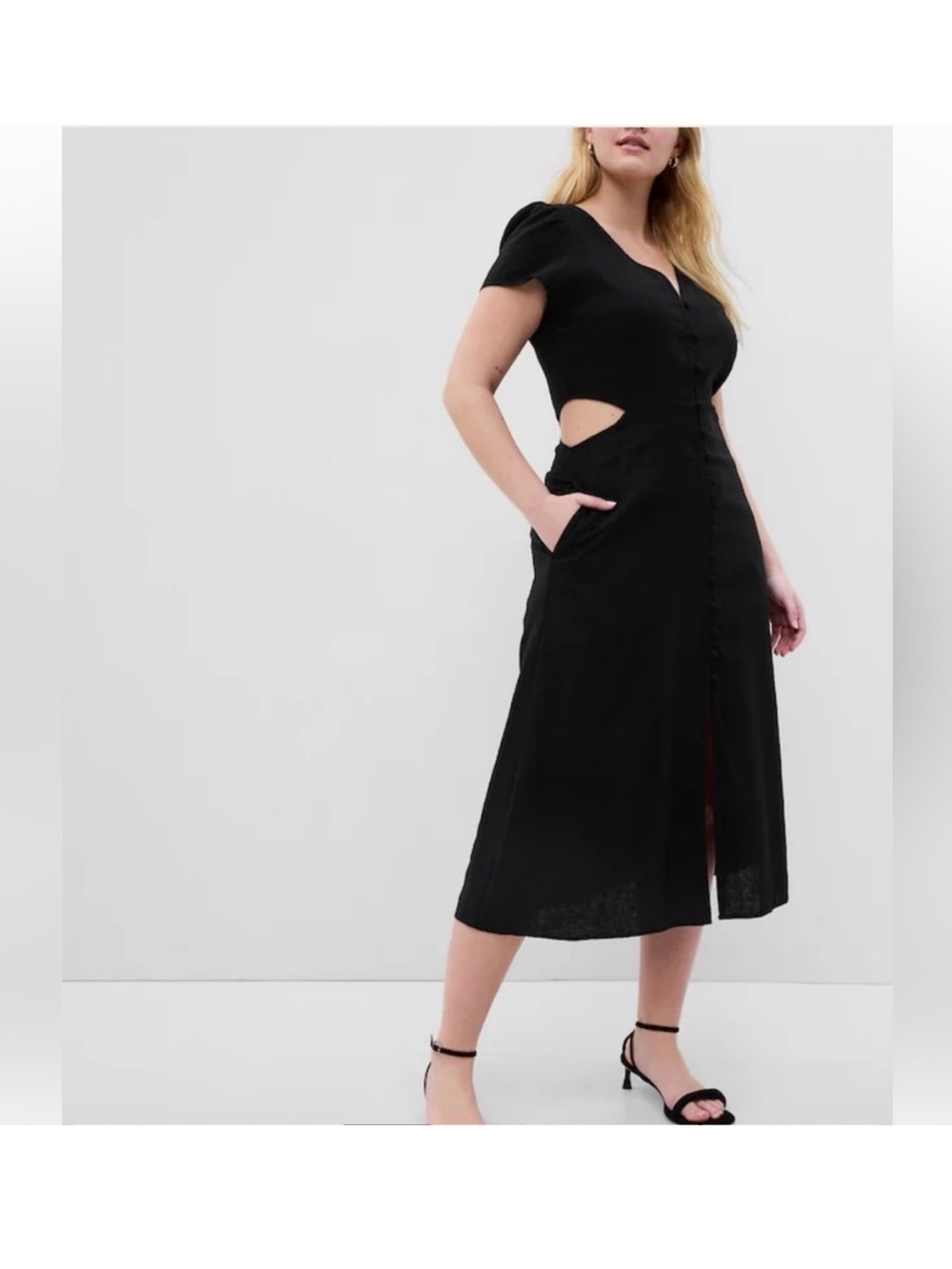 GAP Linen-Blend Cutout Midi Dress, Medium Tall
